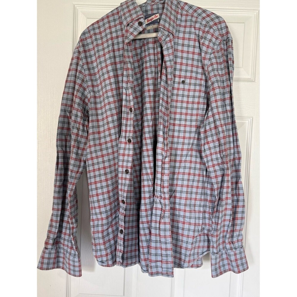 Men's Red & Light Blue Plaid Button-Down Shirt